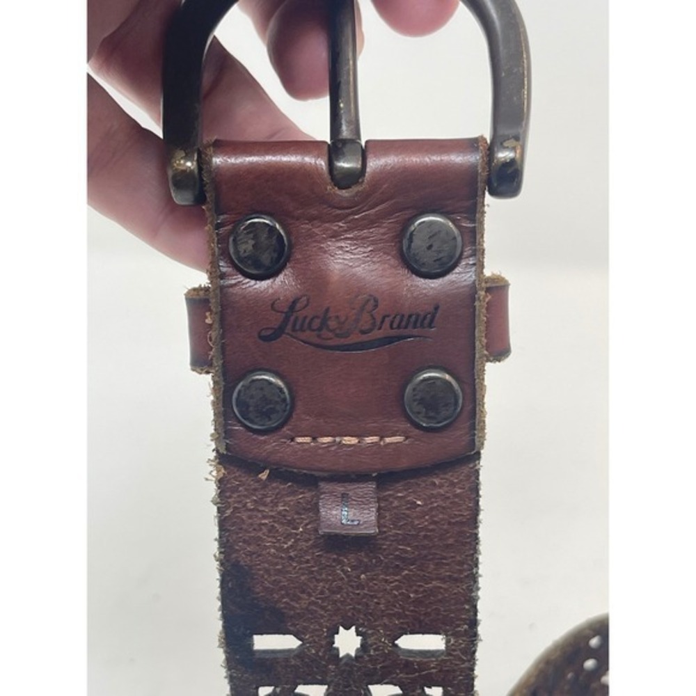 Lucky Brand Leather Belt Women's L Brown Laser Cut Floral Boho Wide - Picture 5 of 7
